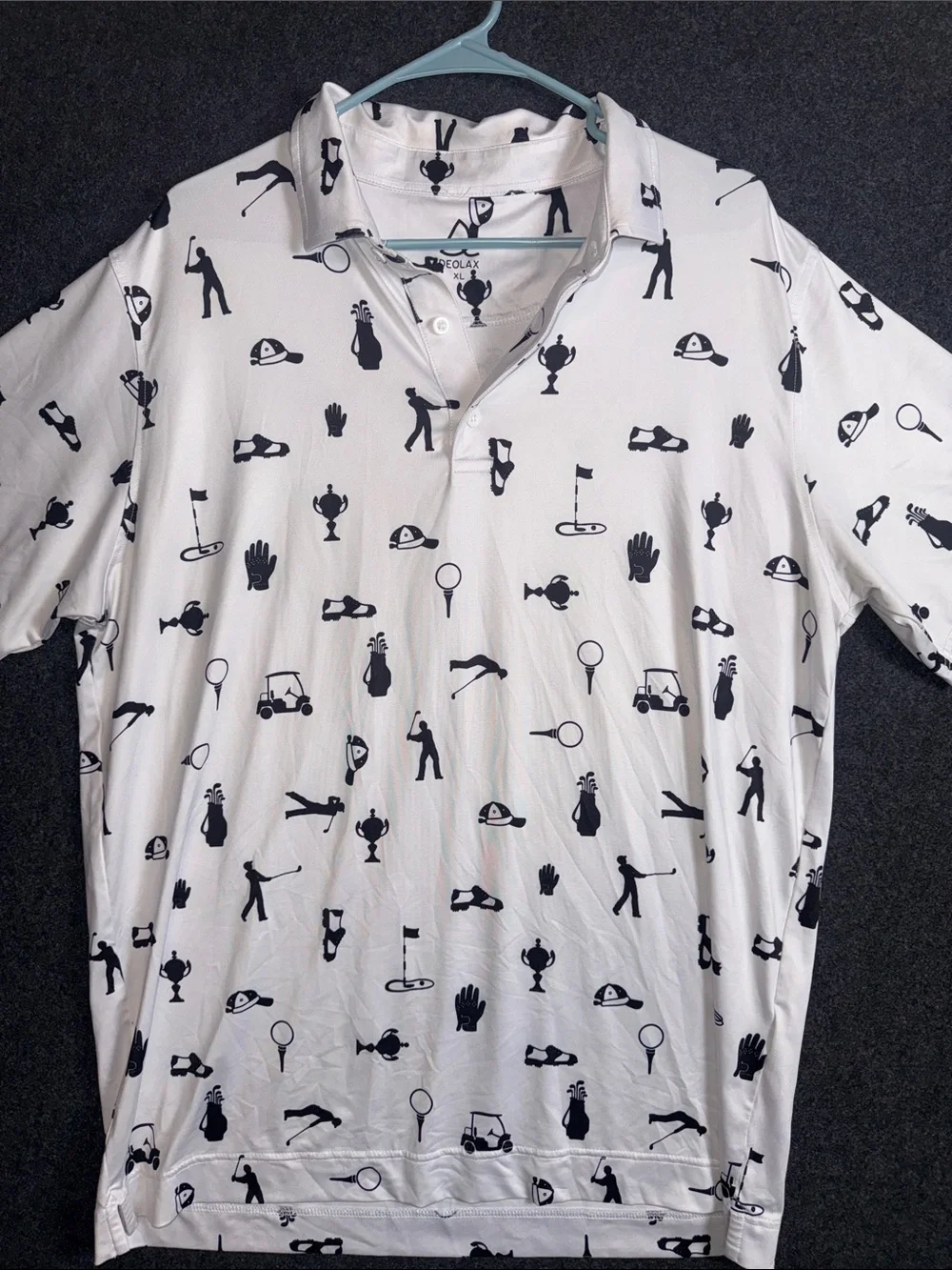 Deolax Mens Golf Polo Shirt XL White Navy Blue Novelty Print Performance SS